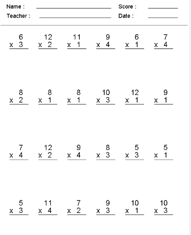 Multiplication Table Worksheet PDF For Kids
