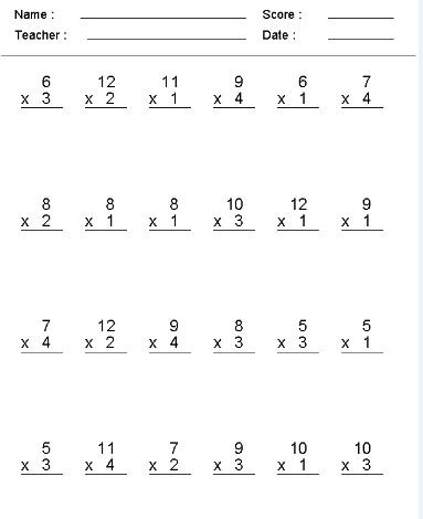 Printable Multiplication Table Worksheet for Kids