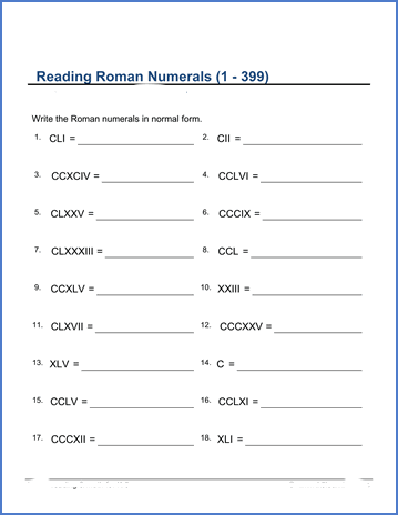 Roman Numerals Worksheet 