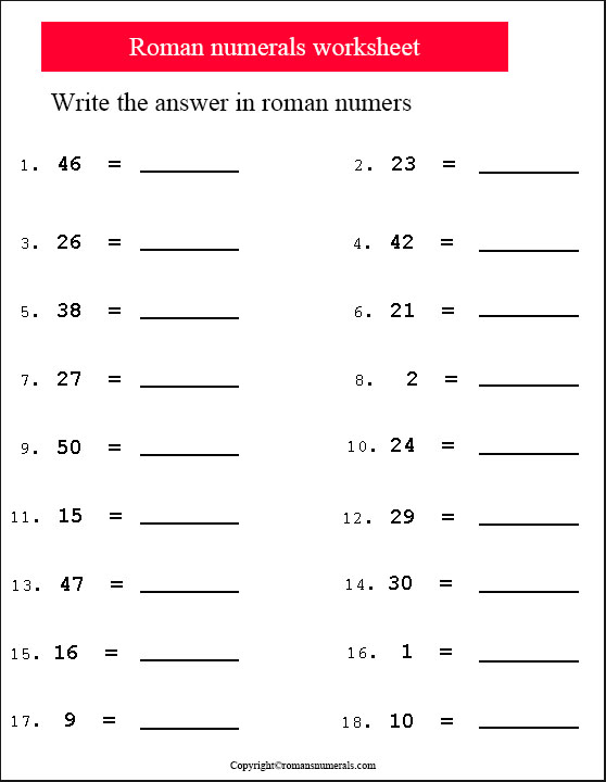 free roman numerals Worksheet