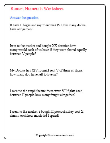 roman numerals Worksheet for kids