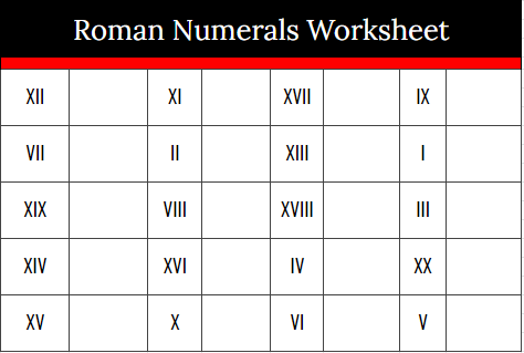 Roman Numerals Worksheet For Kids