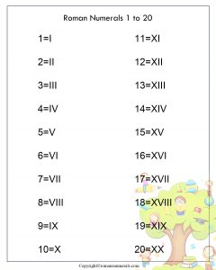 free printable roman numerals 1 20 chart pdf